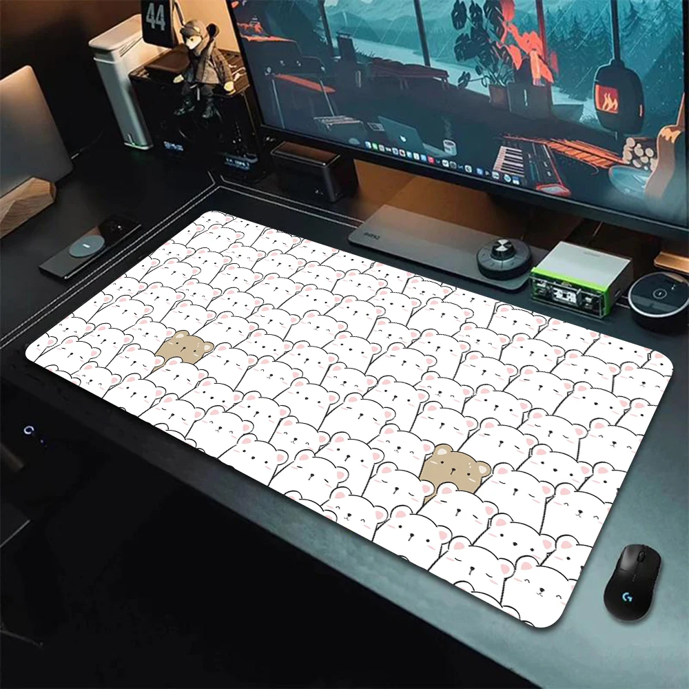 Gaming Accessories White - White Bear Gaming Mousepad 900x400 Mat