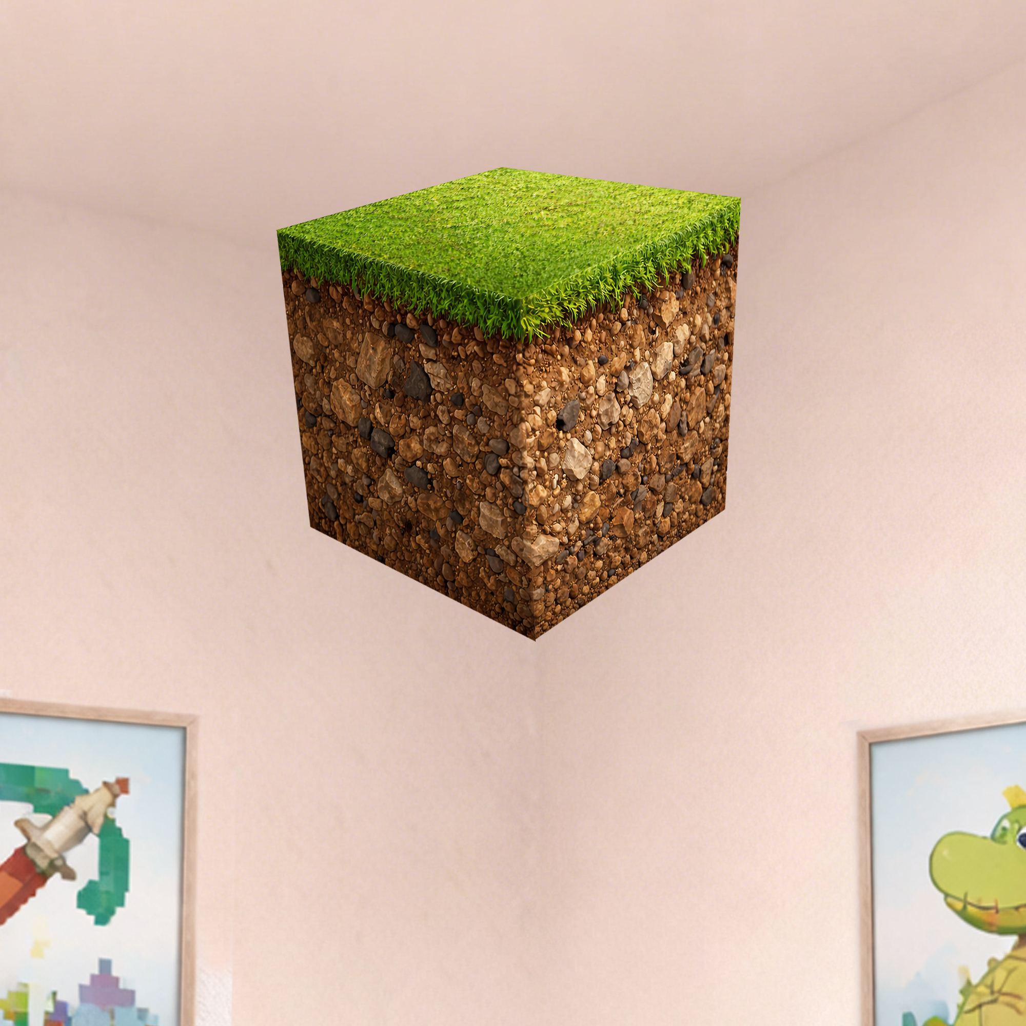 Gaming Accessories Wall - Realistic 3D Grass Cube Wall Decals,Pixel