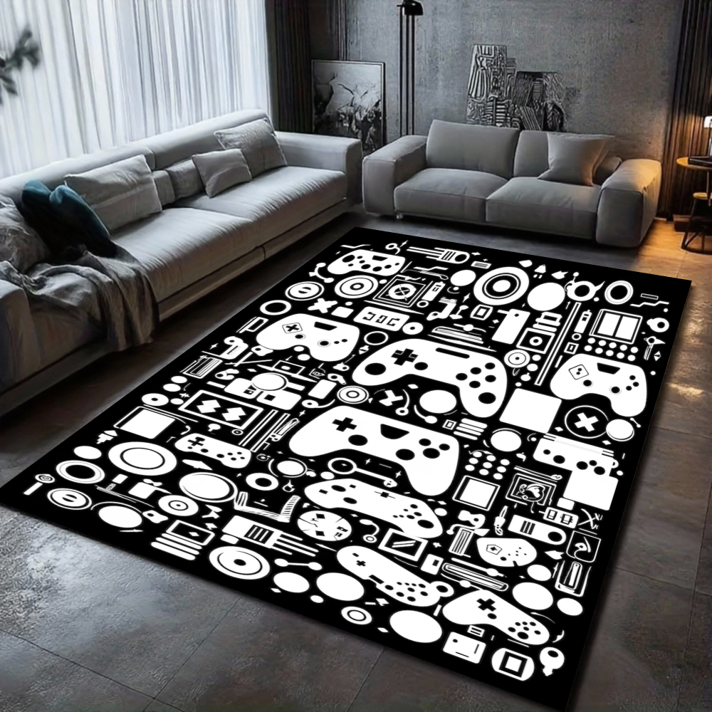 Gaming Accessories Icon - Gaming Theme Large Area Rug Black